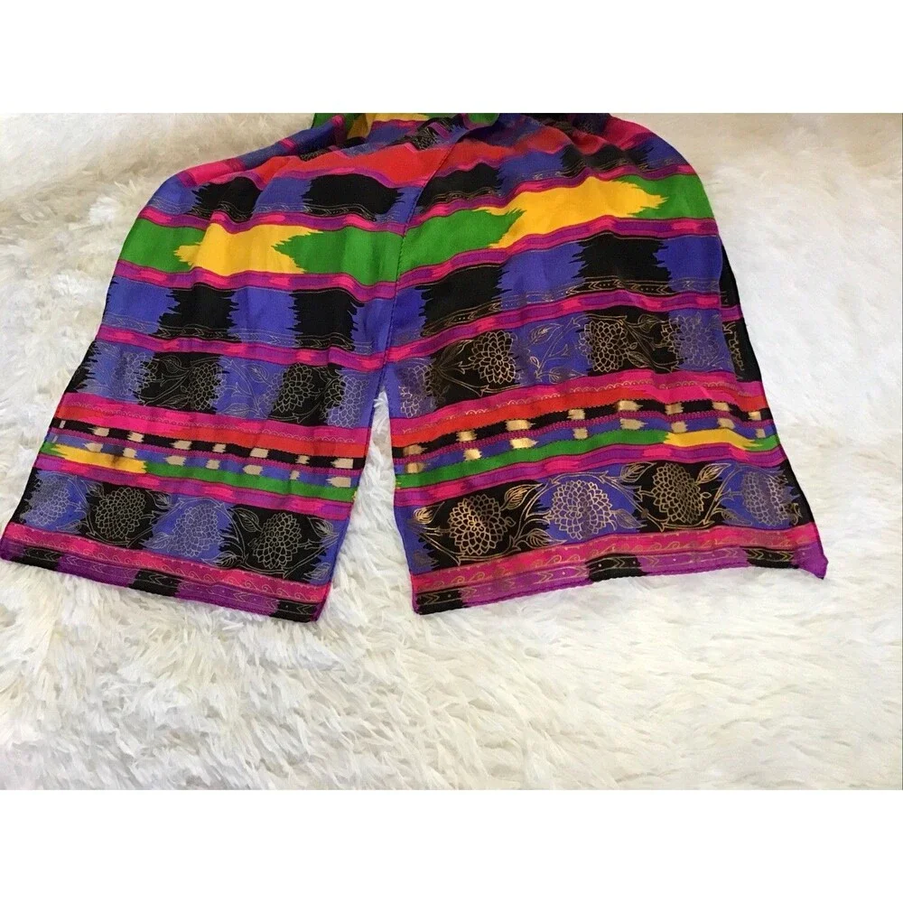 Jewel Tone Stripe Floral Rectangle Scarf Silky Head Wrap Neck Hair Scarf Silky